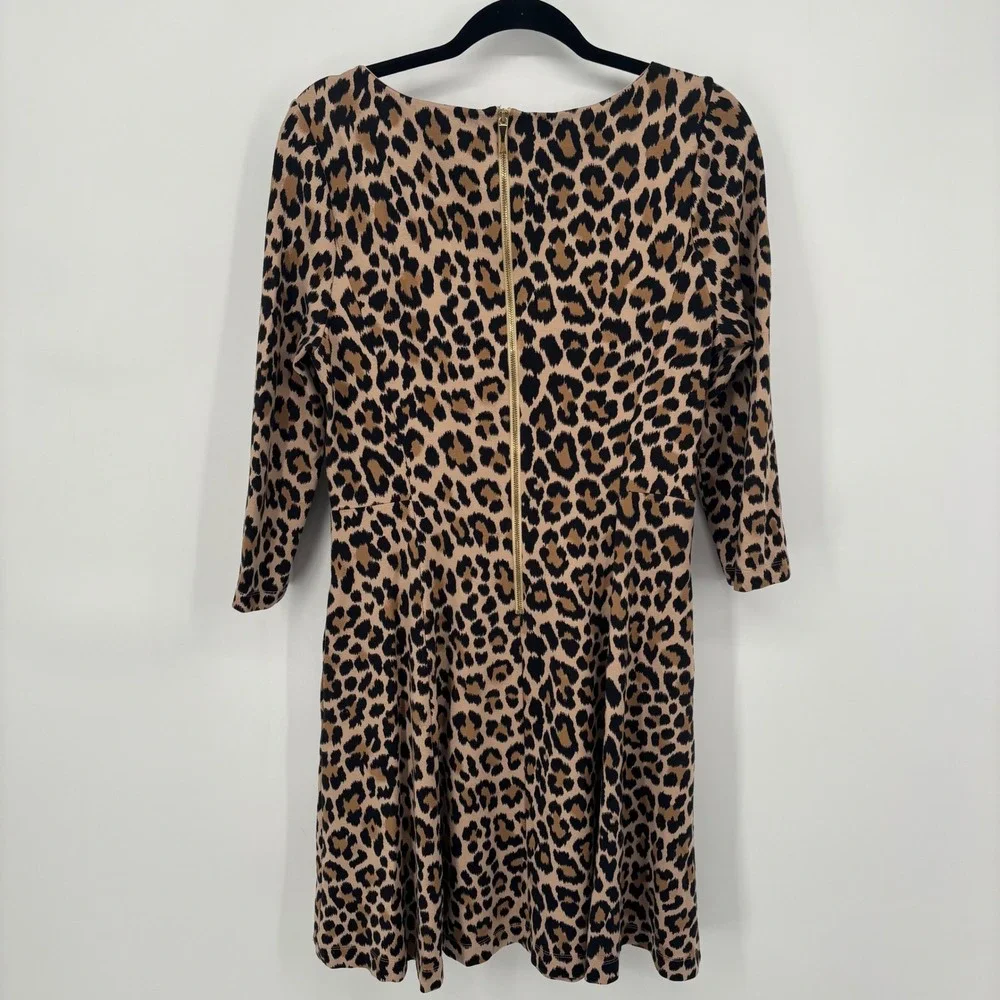 Kate Spade Leopard-print Ponte Dress Fit & Flare 3/4 Sleeves Brown Size 10